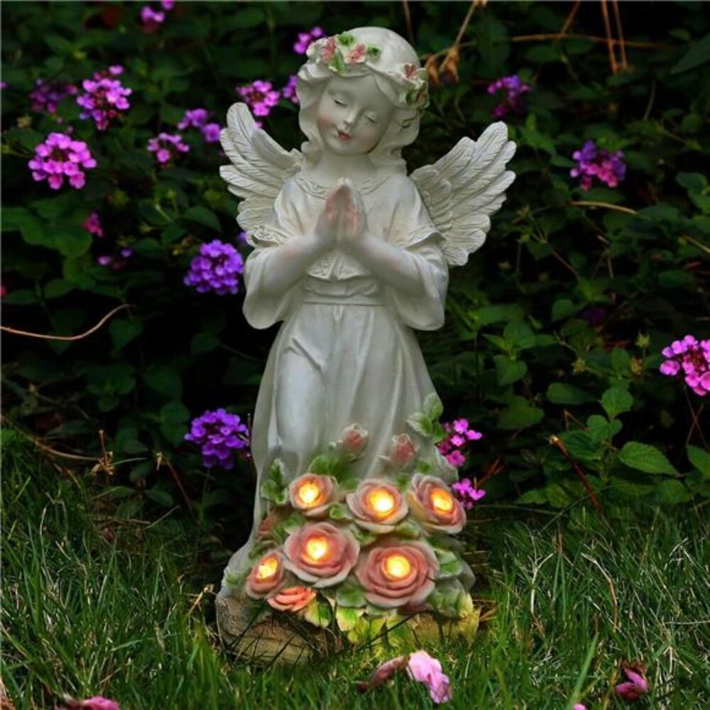🌿 Solar Angel Garden Statue – Outdoor Decorative Figurine with Glowing Flowers